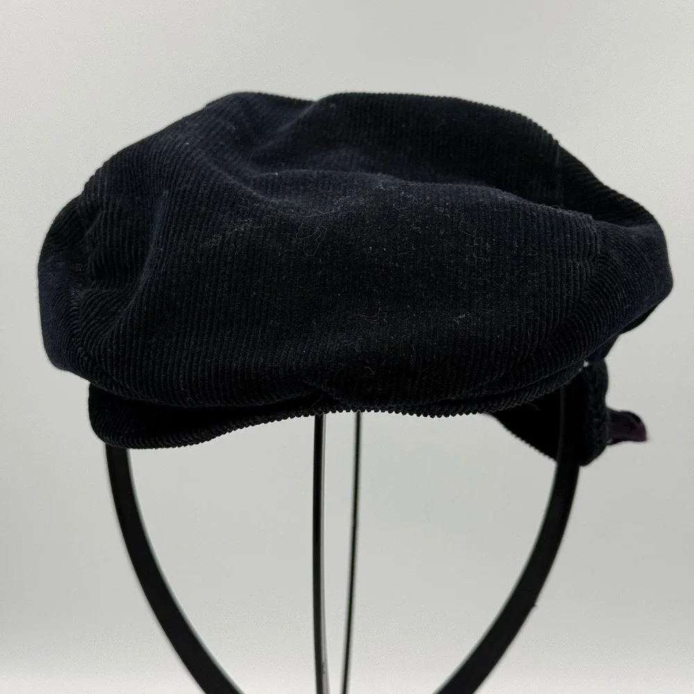 Vintage Navy Blue Corduroy Flat Cap‎ Toddler Size 19 Ear Flaps Newsboy Hat USA